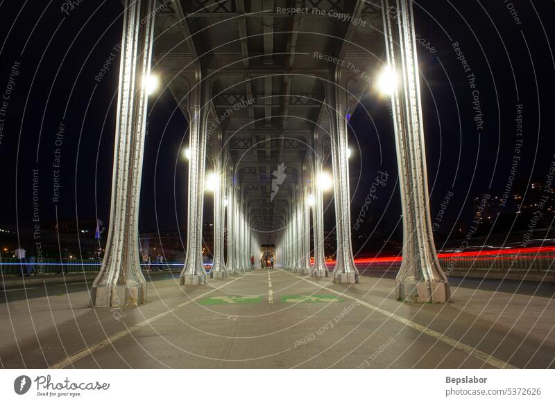 Ansicht der Brücke Bir-Hakeim, genannt Pont de Passy, bei Nacht, Paris Französisch U-Bahn Frankreich Eisenbahn Seine Viadukt Architektur Großstadt Wahrzeichen