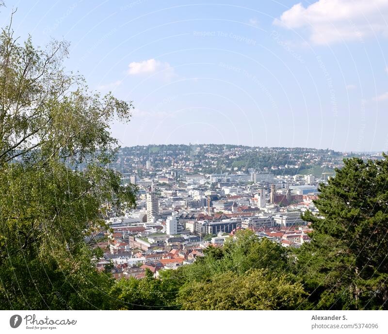 Blick auf Stuttgart-Mitte, im Hintergrund Stuttgart-Nord Stuttgart-Ost Panorama Panorama (Aussicht) Panoramablick Stadt Wald Landschaft Stadtzentrum Stadtmitte