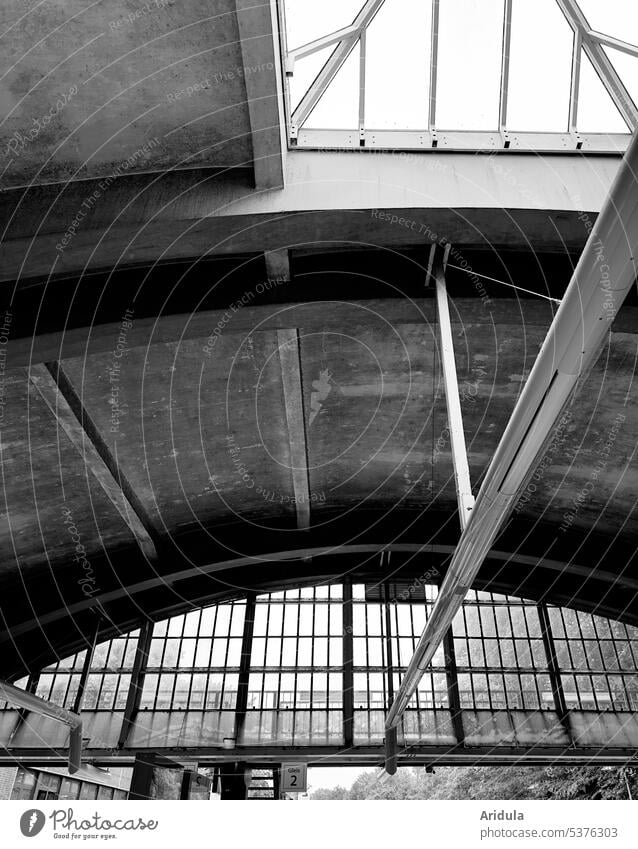 Froschperspektive | U-Bahnstation Gleis 2 Bahnhof gewölbt Dach Durchfahrt Beton Beleuchtung Stadt Fenster Hamburg Oberlicht Dachfenster Himmel Licht Bogen