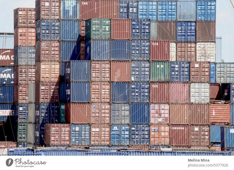 Bunte Container warten auf ihre Verschiffung Rotterdam Niederlande Kisten Kasten Containerschiff Farben Hintergrundbild Verkehr Handel tetris Orden Felder