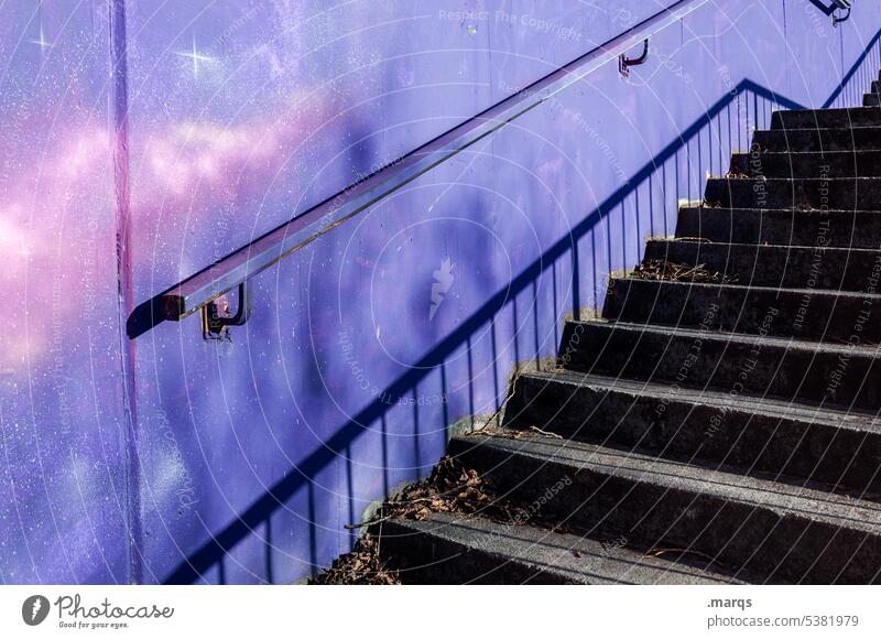 Reach the Stairs Treppe Geländer Wand Schatten aufwärts Weltall Weltraum Zukunft Ziel Graffiti Wege & Pfade Treppengeländer lila schwarz