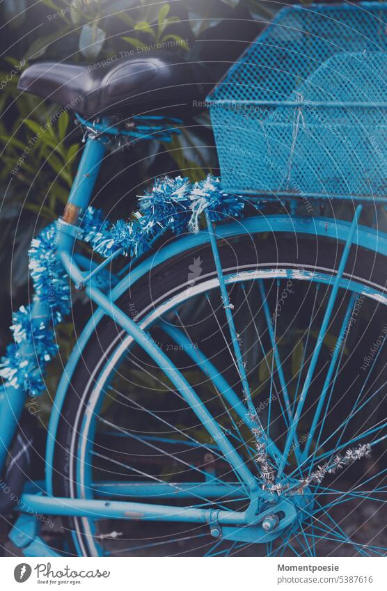 blaues Fahrrad schön parken Straßenverkehr Stadt Stadtleben Fahrzeug Fahrradfahren Fahrradsattel Verkehrswege Mobilität Freizeit & Hobby Fahrradweg Fahrradtour