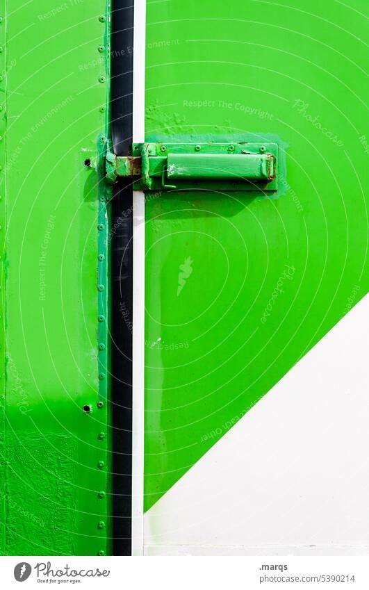 Verriegelt Lastwagen Detailaufnahme Metall weiß grün Güterverkehr & Logistik transport Riegel verschlossen Spedition Anhänger Ladung Lastkraftwagen Mobilität