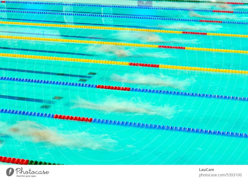 Schwimmwettkampf - keine Zeit zum Auftauchen Schwimmen Schwimmbad Schwimmhalle Schwimmsport Bahnen abtauchen Kraulen Brustschwimmen Schmetterling Delphin