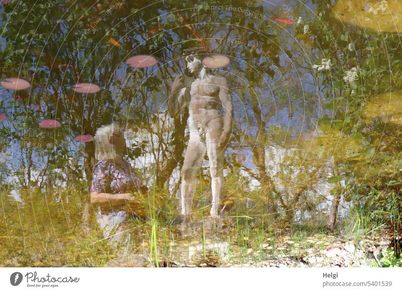 Mainfux-UT | der Traummann ... Mensch Frau weiblich Statue Genital männlich Gartenteich Spiegelung surreal Wasser Baum Strauch Pflanze Reflexion & Spiegelung