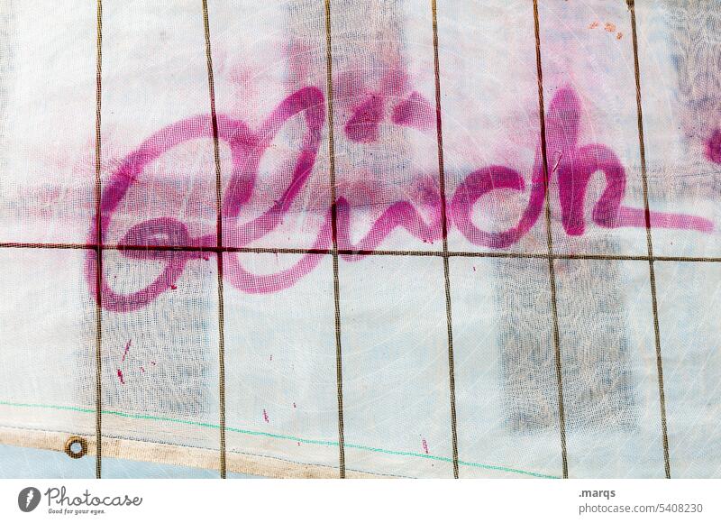Glück Schriftzeichen Graffiti Wand Linie transparent Gefühle positiv gut Kommunizieren pink weiß