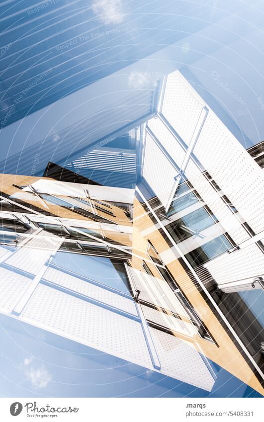 Bausatz Moderne Architektur außergewöhnlich Froschperspektive abstrakt Doppelbelichtung himmelwärts Perspektive Fassade Gebäude Design Stil Hochhaus Zukunft