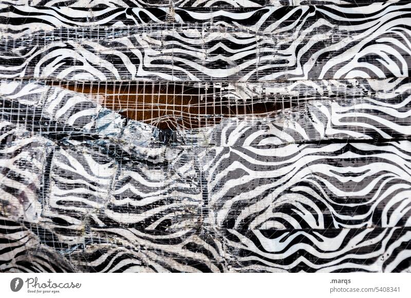 Erlegtes Zebra Zebrastreifen Muster weiß schwarz gestreift Kunststoff Plastik Nahaufnahme kaputt Riss