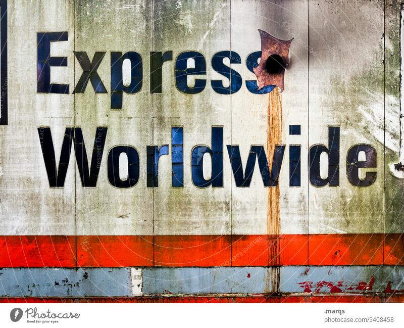 Express Worldwide weltweit Güterverkehr & Logistik Transport Schriftzeichen Spedition Handel Versand Fracht Export Business Wirtschaft Plane Ware Gewerbe