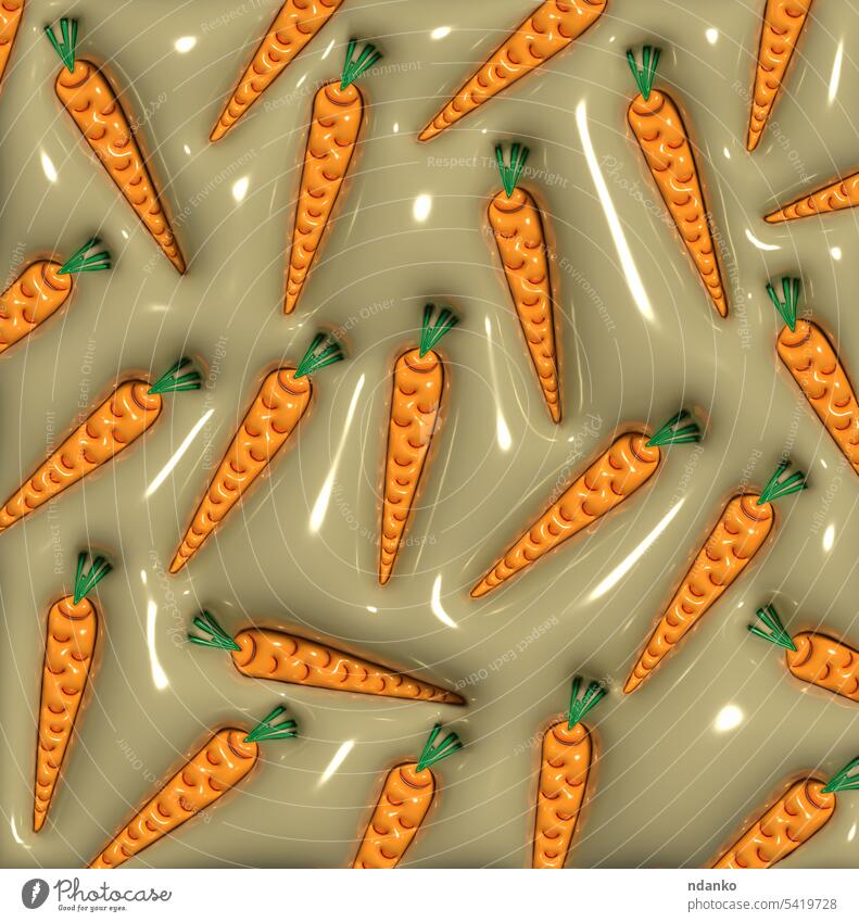 Orange aufgeblasen Karotte auf einem beigen Hintergrund, 3D-Rendering-Illustration Möhre Bauernhof frisch Karikatur Ernte Ernährung gelb roh Muster Lebensmittel