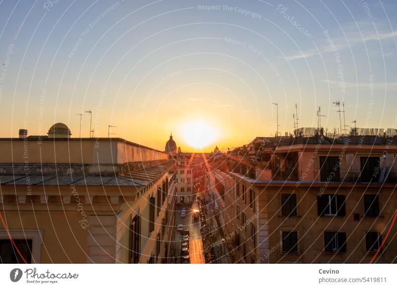 Sonnenuntergang in Rom Italien Hauptstadt Skyline Wolkenloser Himmel Komplementärfarbe Tourismus Sightseeing Schönheit Citytrip Touristen Dächerlandschaft