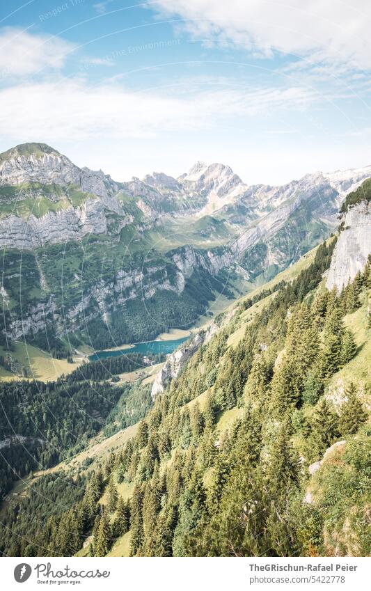 Berg mit See im Vordergrund Aussicht Panorama (Aussicht) Berge u. Gebirge Himmel Wolken Alpstein wanderland Appenzellerland Steine Felsen laufen wandern Schweiz