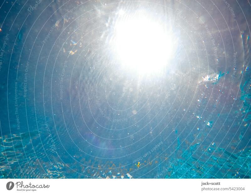 Sonnenschein trifft auf Schwimmbad Wasser Sonnenlicht blau unter Wasser Hintergrund neutral Stimmung Leichtigkeit Wärme Tauchen tauchen Unterwasseraufnahme