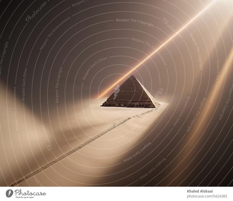 Der Weg zu den Pyramiden in Ägypten - Künstlerischer Abriss Ruhe Licht Strahlen Balken Hintergrund abstrakt glänzend hell glühend dreikant Design