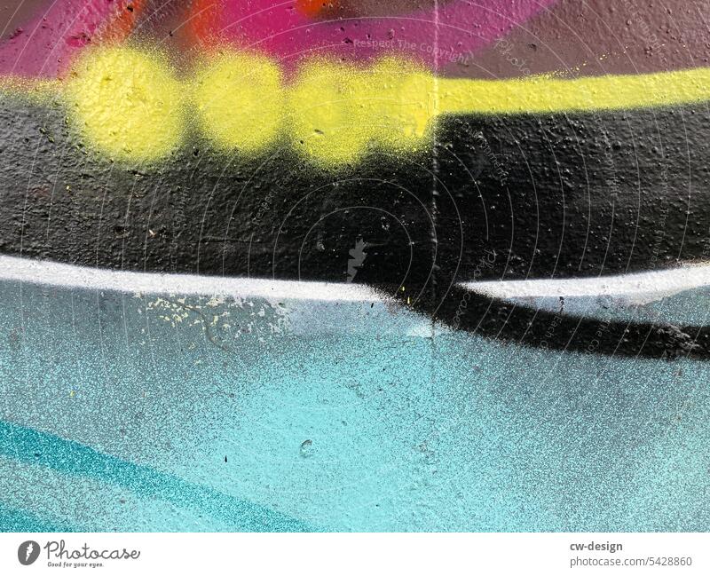 Grüner Hintergrund mit schwarzweißen Linien und gelben Kreisen Hintergrundbild Hintergrund neutral Lifestyle Kultur Fassade Straßenkunst Subkultur Graffiti