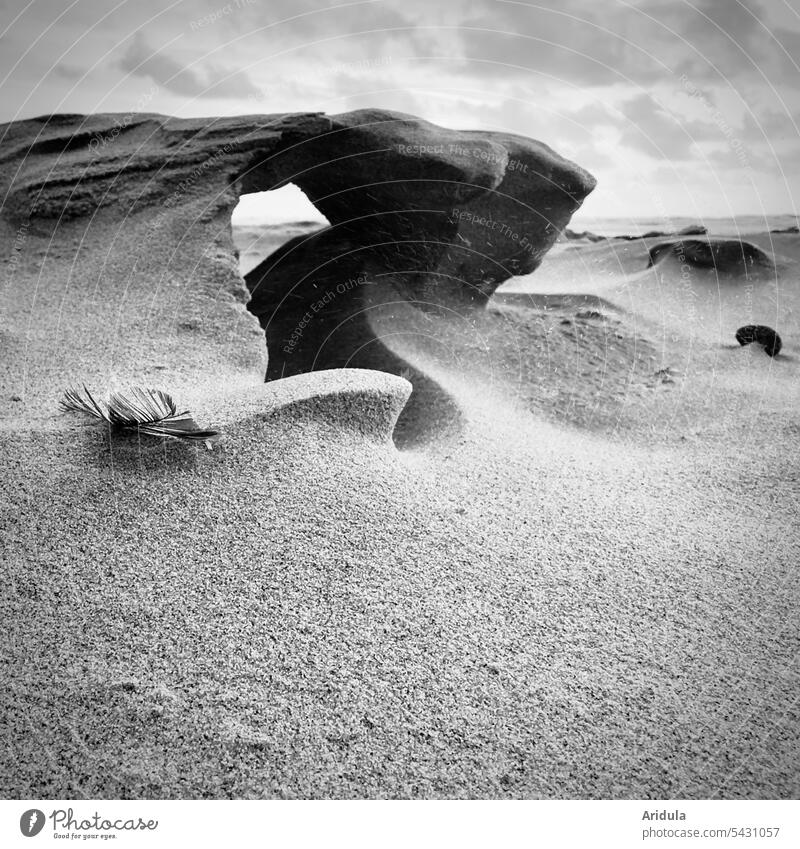 Auch Löcher halten nicht ewig | Skulptur aus Sand, geformt von Wind und Wellen s/w Strand Sandskulptur Meer Nordsee Natur Loch Landschaft Küste