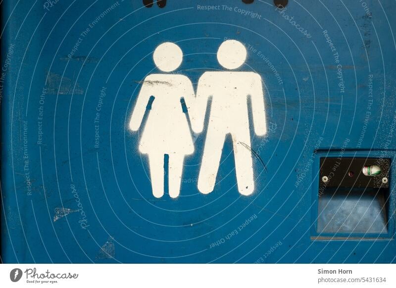 Piktogramm einer Unisex-Toilette unisex gemeinsam Schilder & Markierungen Frau Mann Zeichen vereinfacht für alle Stencil Hinweisschild Paar paarweise zusammen
