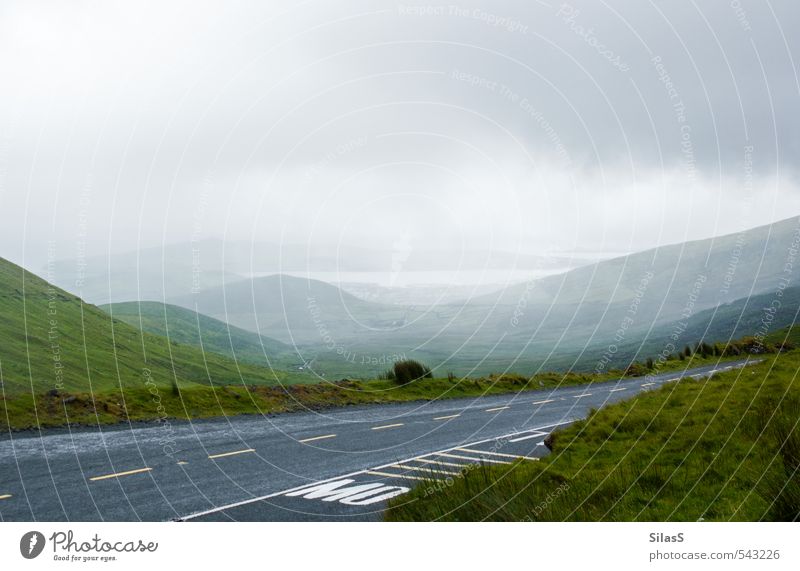 Urlaub auf der Insel IV Natur Landschaft Himmel Wolken Nebel Hügel Gipfel See Republik Irland Menschenleer Straße wandern grau grün Stimmung Farbfoto