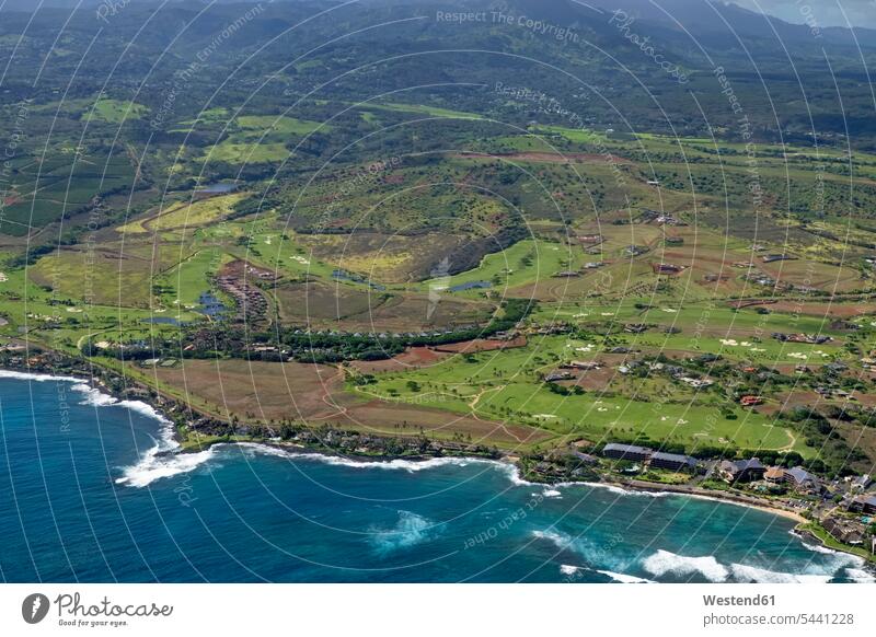 USA, Hawaii, Kauai, Südküste, Golfplatz, Luftaufnahme Freizeit Muße Meeresufer Natur Suedkueste Weite weit Reiseziel Reiseziele Urlaubsziel Tag am Tag