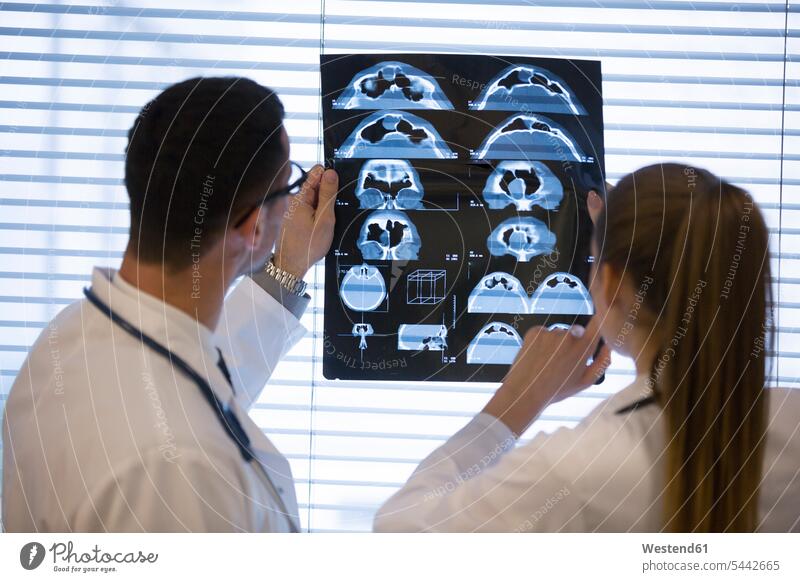 Zwei Ärzte diskutieren über Röntgenfilm Röntgenbild Roentgenbild Roentgenbilder Röntgenaufnahmen Roentgenaufnahmen Röntgenbilder Ärztin Aerztin Ärztinnen