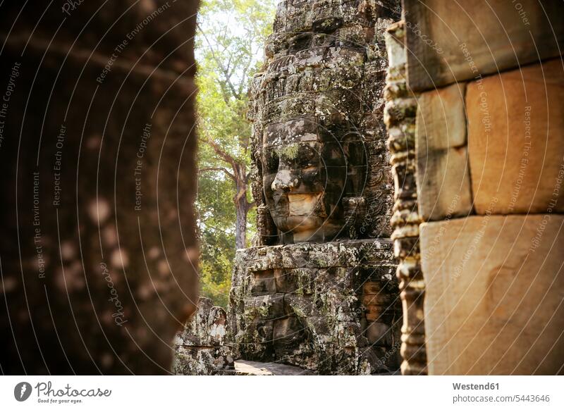 Kambodscha, Angkor Wat, Angkor Thom, Bayon-Tempel Bayon Tempel Außenaufnahme draußen im Freien Architektur Baukunst Gesicht menschenähnliches Gesicht