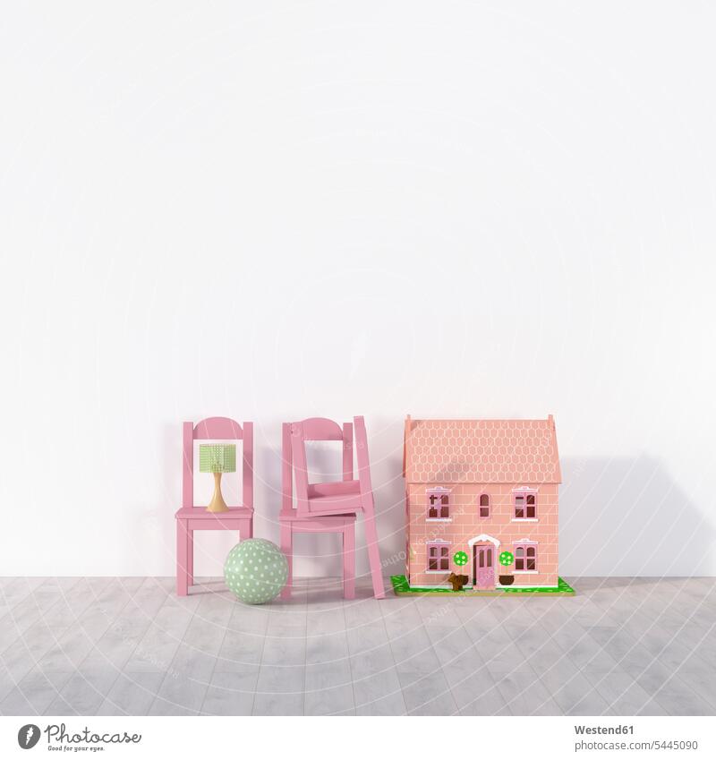 Umzug, Ausräumen des Mädchenzimmers Stuhl Stuehle Stühle aufräumen Puppenhaus ausmisten Bildsynthese 3D-Rendering 3D Rendering Möbel Mobiliar