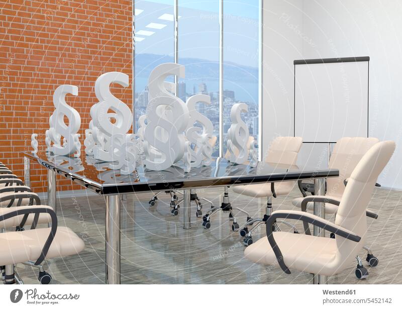 Weiße Absätze auf dem Tisch im Geschäftsraum, 3d-Abbildung Sprechstunde Aussicht Ausblick Ansicht Überblick Form Formen weiß weißes weißer weiss Sachverstand