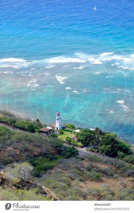 USA, Hawaii, Honolulu, Leuchtturm vom Diamond Head aus gesehen Niemand Reiseziel Reiseziele Urlaubsziel Ufer Brandung Krater Berg Berge Meer Meere Pazifikküste