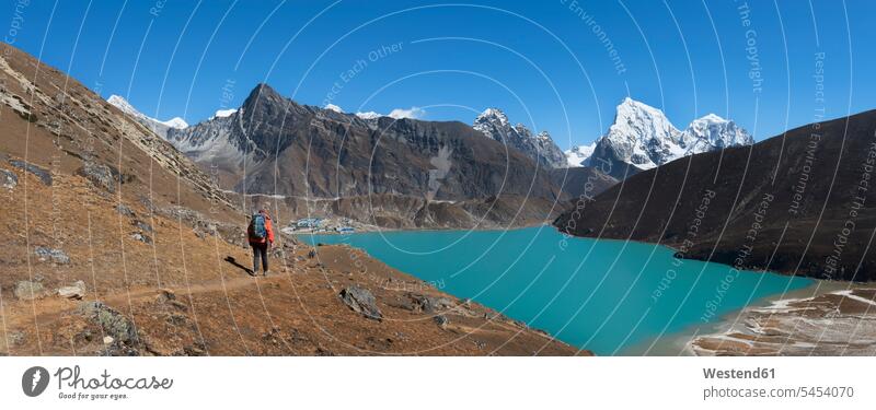 Nepal, Himalaya, Khumbu, Everest-Region, Renjo La, Gokyo-See Panoramaaufnahme panoramisch Panoramafoto Panoramaphotos Panoramafotographie Panoramafotografie