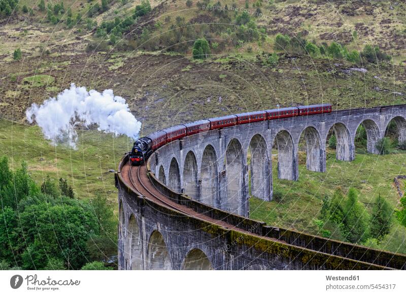 Großbritannien, Schottland, Schottische Highlands, Glenfinnan, Glenfinnan-Viadukt, West Highland Line, Dampfmaschine Die Jakobiten Schönheit der Natur