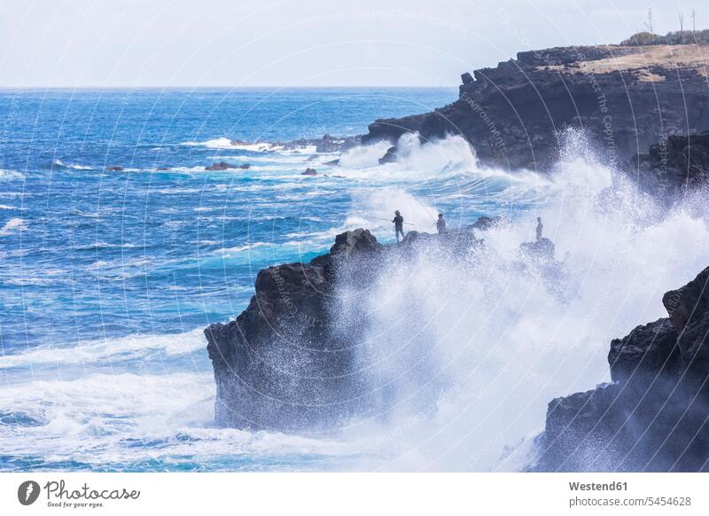 Reunion, Westküste, Felsenküste bei Souffleur Welle Wellen Außenaufnahme draußen im Freien West Coast Sonnenlicht Indischer Ozean Indik felsig steinig