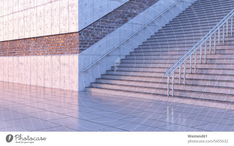 Treppe in der Dämmerung, 3D-Rendering modern Gebäude Moderne Architektur Geländer Baukunst Betonwand Betonwände Betonwaende Treppenaufgang Bildsynthese