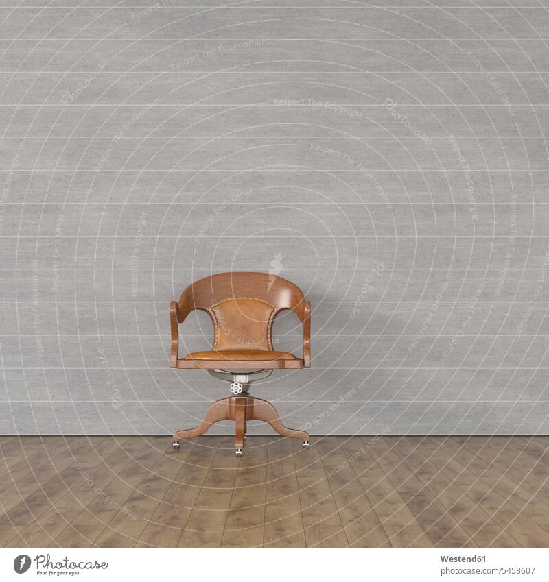 Altmodischer Stuhl vor moderner Betonwand, 3D-Putz dreidimensional 3-D 3-d Sessel Häusliches Leben Wohnen Zuhause Das Leben zuhause Flur Gang Hausflur Hausflure