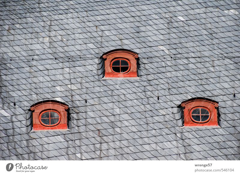 Drei Augen Quedlinburg Deutschland Sachsen-Anhalt Europa Kleinstadt Stadtzentrum Altstadt Menschenleer Haus Fachwerkhaus Fenster Dach Dachgaube rot schwarz