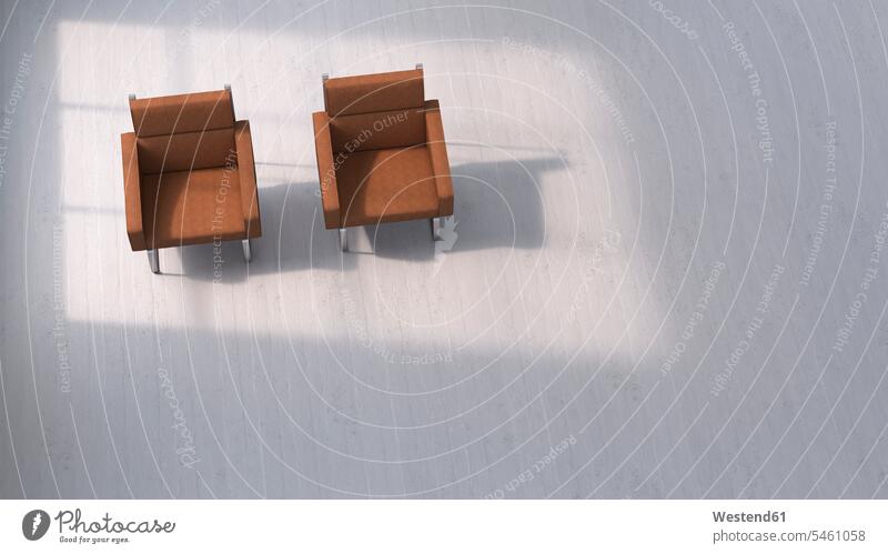3D-Rendering, Zwei Stühle auf Betonboden Stuhl Stuehle Struktur Strukturen Fußboden Fußboeden Fussboeden Fussboden Fußböden Fussböden Zwei Gegenstände 2
