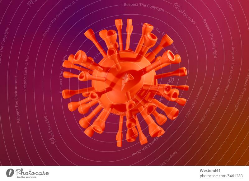 3D-gerenderte Illustration, vereinfachte Cartoon-Version des COVID19-Virus, auch bekannt als Coronavirus Kugeln Farben Farbtoene Farbton Farbtöne rote roter