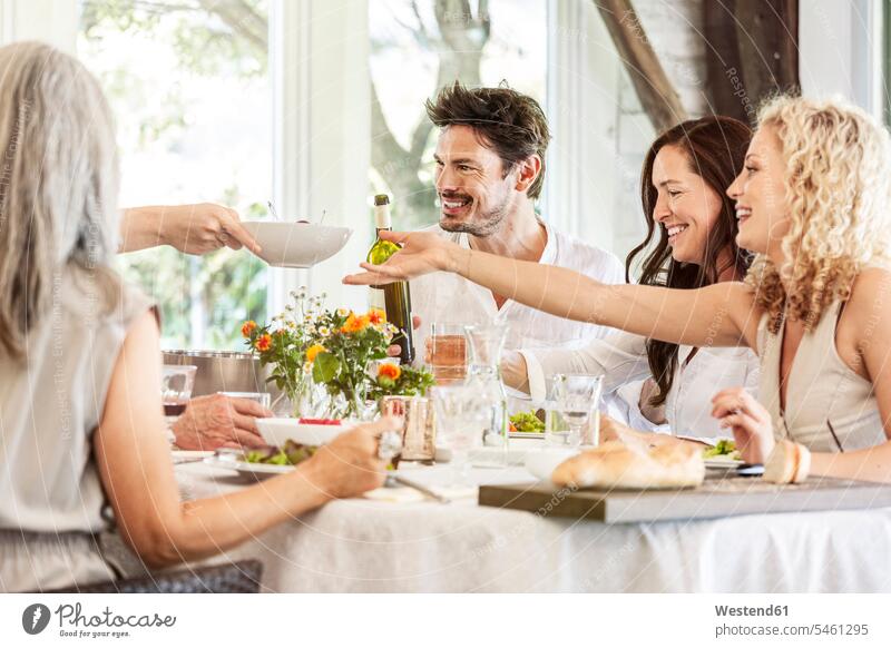 Glückliche Familie, die gemeinsam feiert und auf die Gläser anstößt Deutschland Quality Time Geselligkeit gesellig Freunde Tischdekoration Tischschmuck