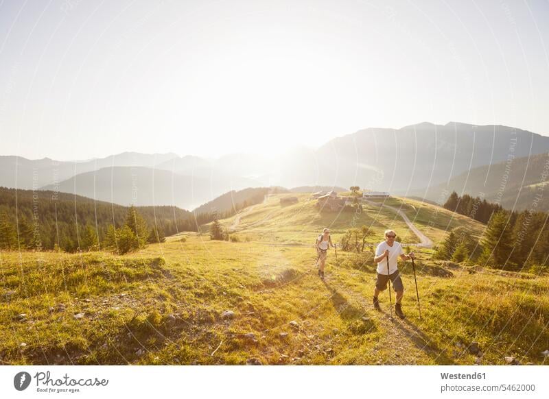 Wandern zu zweit in den Bergen, Achenkirch, Österreich gehend geht Muße auf Achse in Bewegung Ansicht Ausblick Überblick Travel Wiesen Almwiese Bergwiesen