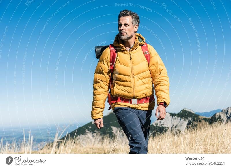 Österreich, Tirol, Mann beim Wandern in den Bergen Gebirge Berglandschaft Gebirgslandschaft Gebirgskette Gebirgszug wandern Wanderung Männer männlich Landschaft