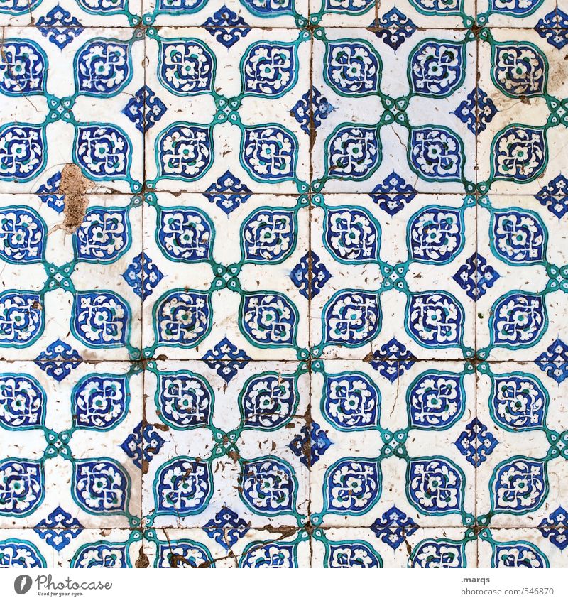 Kacheln Design Dekoration & Verzierung Fliesen u. Kacheln Stein Ornament alt eckig einfach einzigartig kaputt blau grün weiß Vergänglichkeit Hintergrundbild