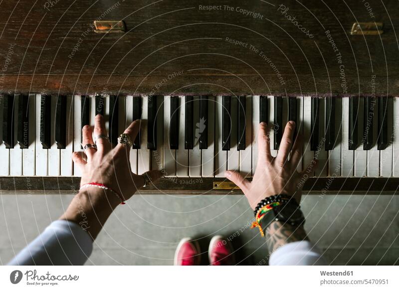 Männerhände beim Klavierspiel Leute Menschen People Person Personen Europäisch Kaukasier kaukasisch 1 Ein ein Mensch eine nur eine Person single erwachsen