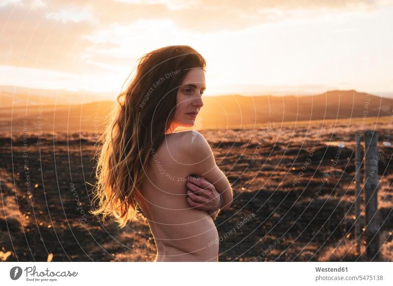 Island, nackte junge Frau bei Sonnenuntergang Frauenakt nackte Frau nackte Frauen Frauenakte Abendstimmung Sonnenuntergänge abends unbekleidet nacktes nackter