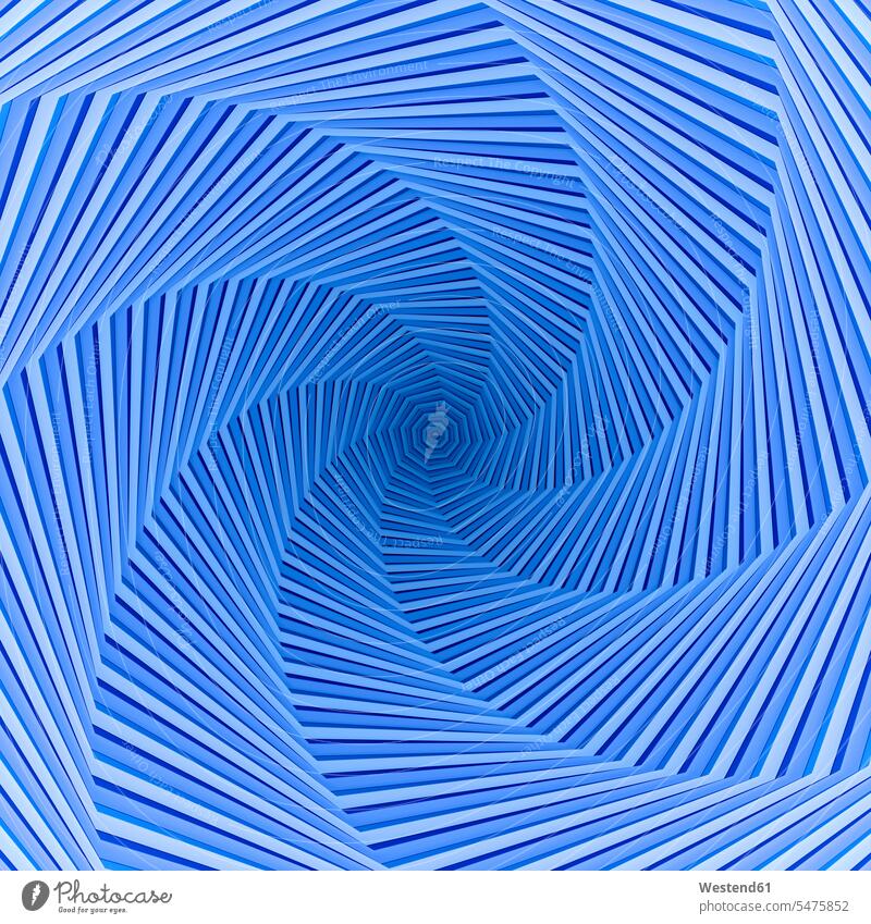 Blaue Spirale mit achteckigem Zentrum blau blaue blauer blaues Muster Mittelpunkt Linie Linien Konzept konzeptuell Konzepte Tiefe Geometrie Bildsynthese