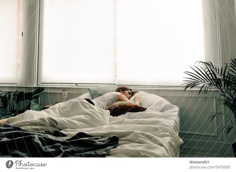 Im Bett schlafende Frau Leute Menschen People Person Personen Europäisch Kaukasier kaukasisch 1 Ein ein Mensch eine nur eine Person single erwachsen Erwachsene