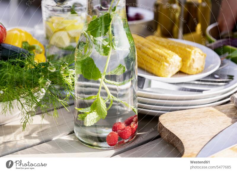 Detox infundiertes Wasser auf dem Gartentisch Lifestyles Essen Essen und Trinken Food Lebensmittel Nahrungsmittel gesund gesunde Lebensweise Gesundheit