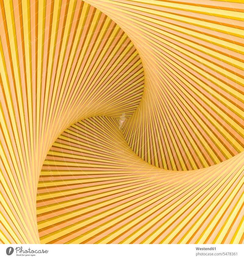 Gelbe Spirale mit dreieckigem Zentrum gelb gelber gelbes Helix Genstraenge Genstränge Doppelhelix Genstrang Muster Mittelpunkt Linie Linien Konzept konzeptuell