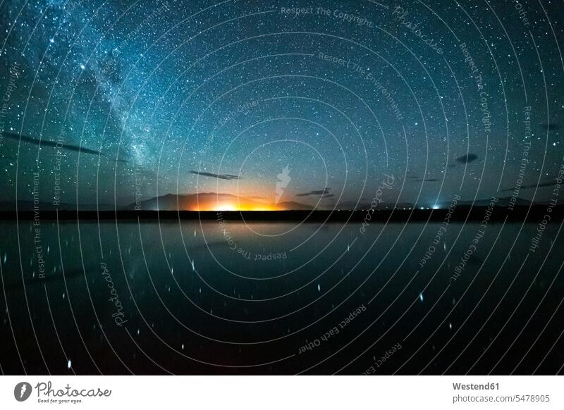 Neuseeland, Canterbury, Sternenhimmel über dem Lake Poaka Außenaufnahme außen draußen im Freien Faszination Ehrfurcht Ehrfurcht einflößend faszinierend