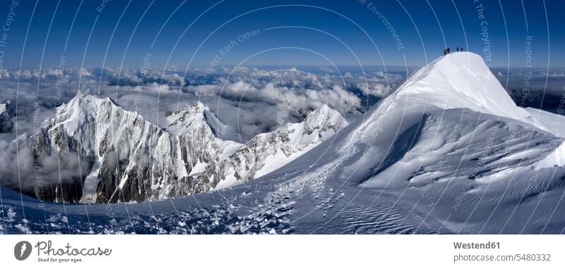 Frankreich, Chamonix, Bergsteiger am Mont Blanc Alpen Tag am Tag Tageslichtaufnahme tagsueber Tagesaufnahmen Tageslichtaufnahmen tagsüber Aussicht Ausblick