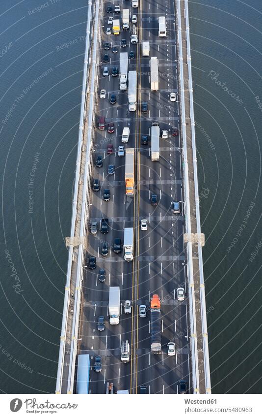 USA, New York City, Verkehr von Fort Lee über den Hudson River, Luftaufnahme Tag am Tag Tageslichtaufnahme tagsueber Tagesaufnahmen Tageslichtaufnahmen tagsüber
