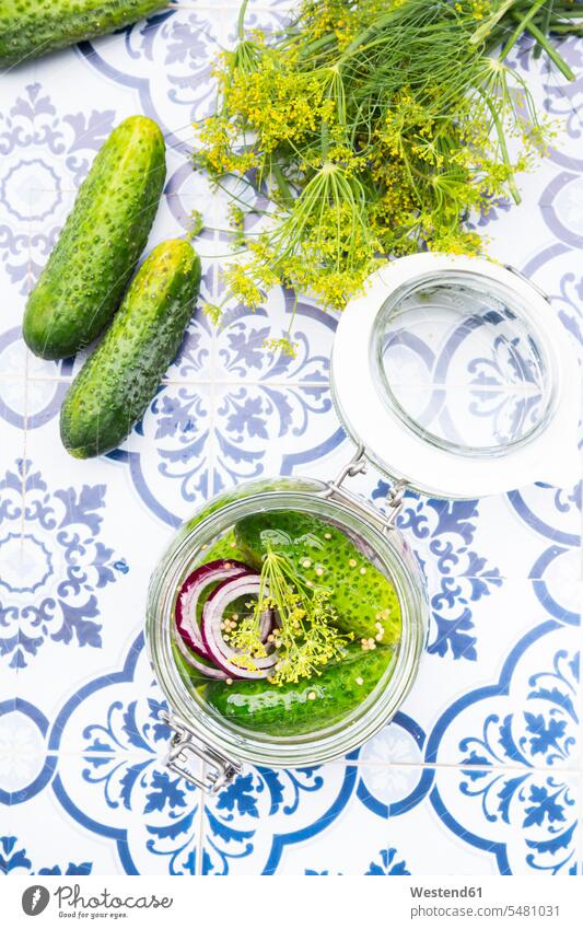 Einmachglas mit Gurken und Gewürzgurken Food and Drink Lebensmittel Essen und Trinken Nahrungsmittel grün Saure Gurke Saure Gurken Salzgurken Essiggurken